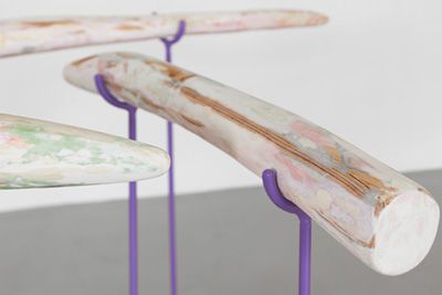 Fabian Reimann: Immer die Hälfte der Hälfte (Detail), 2013 Holz/ Stahl/ diverse Materialien