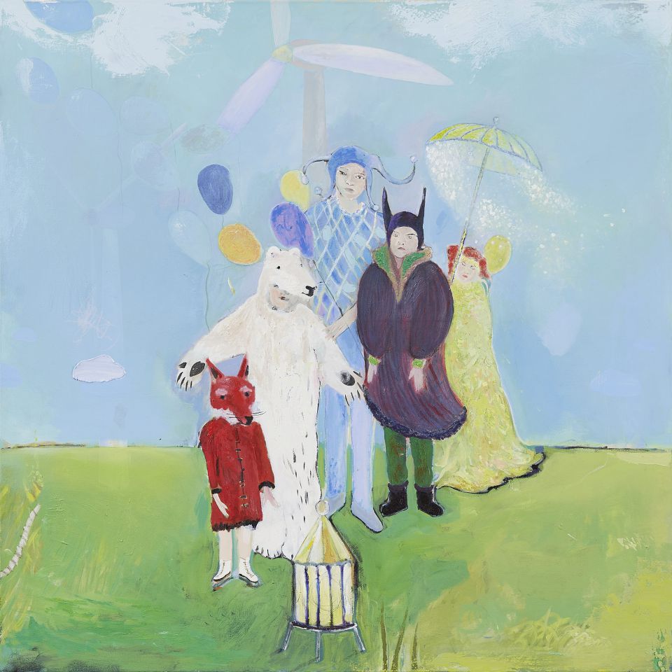 Carlo Leopold Broschewitz: Gestern-heute-morgen. Acryl, Öl, Buntstift und Ölkreide auf Leinwand, 2021, 140x140 cm