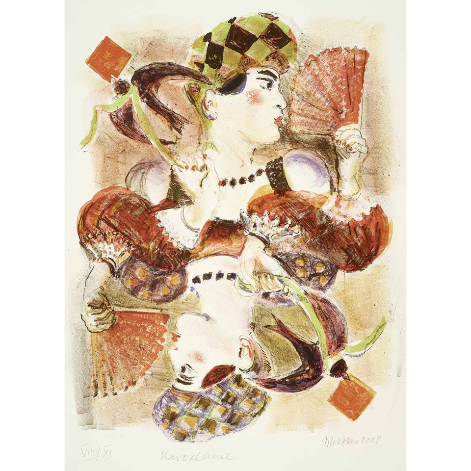 Harald Metzkes: Karo Dame. Farblithografie VII/XI, 2008, 65x50 cm