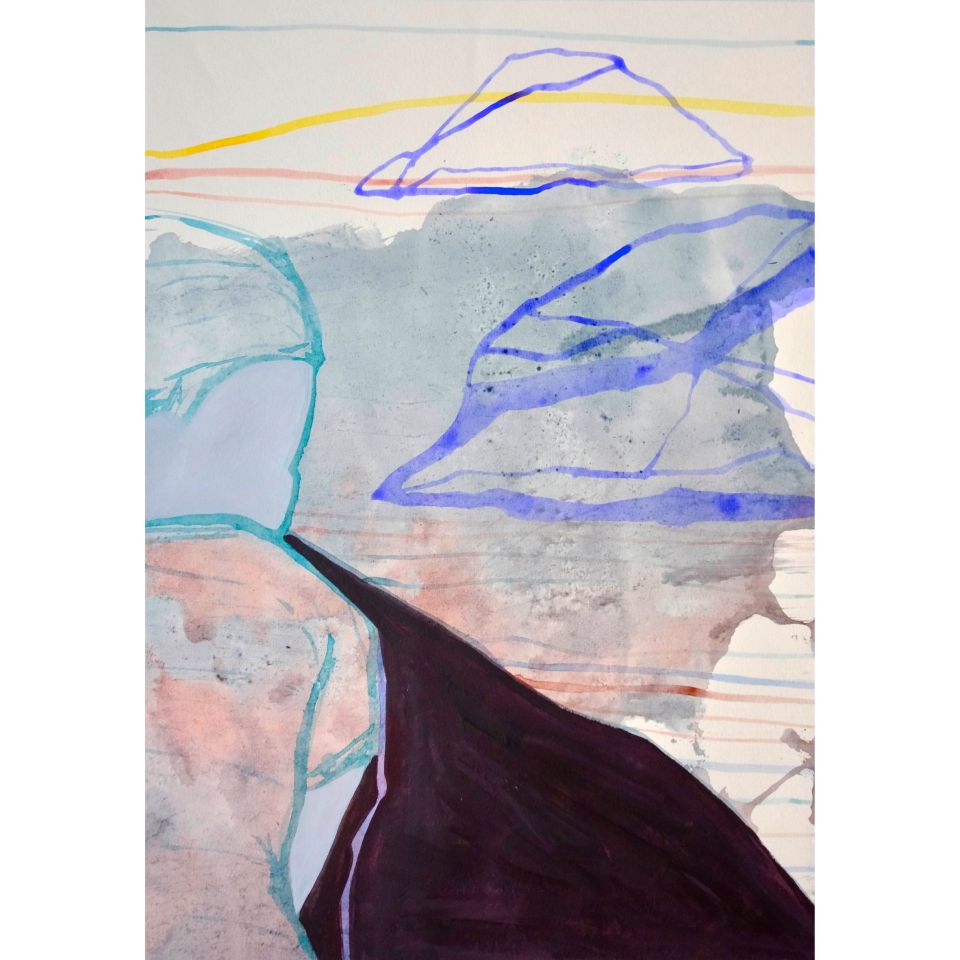 Linda Perthen: Halbschlaf. 2024, Acryl und Schellacktusche auf Papier, 50 x 35 cm