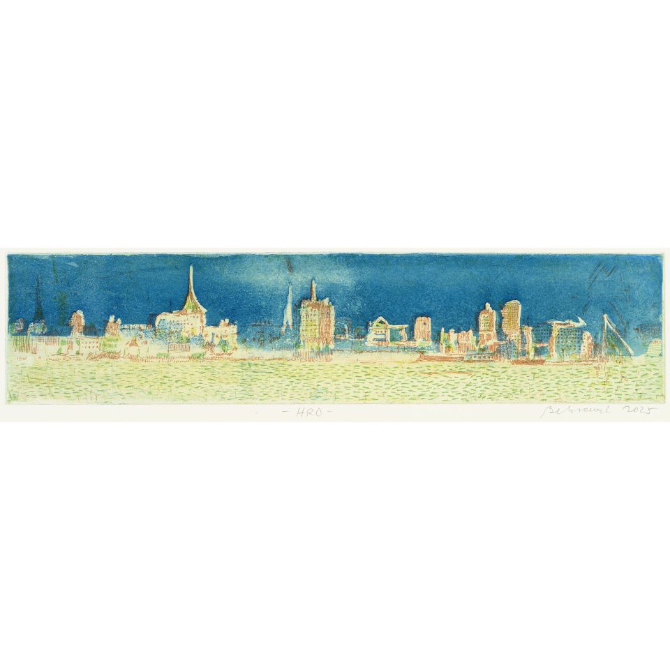 Falko Behrendt: HRO. 2025, Farbradierung, 9x39 cm