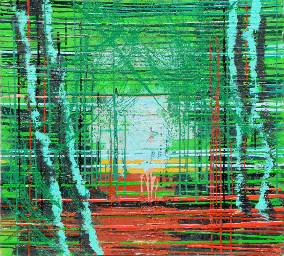 Matthias Wegehaupt: Der Weg zum Meer. Öl/Hartfaser, 2013, 100x100 cm