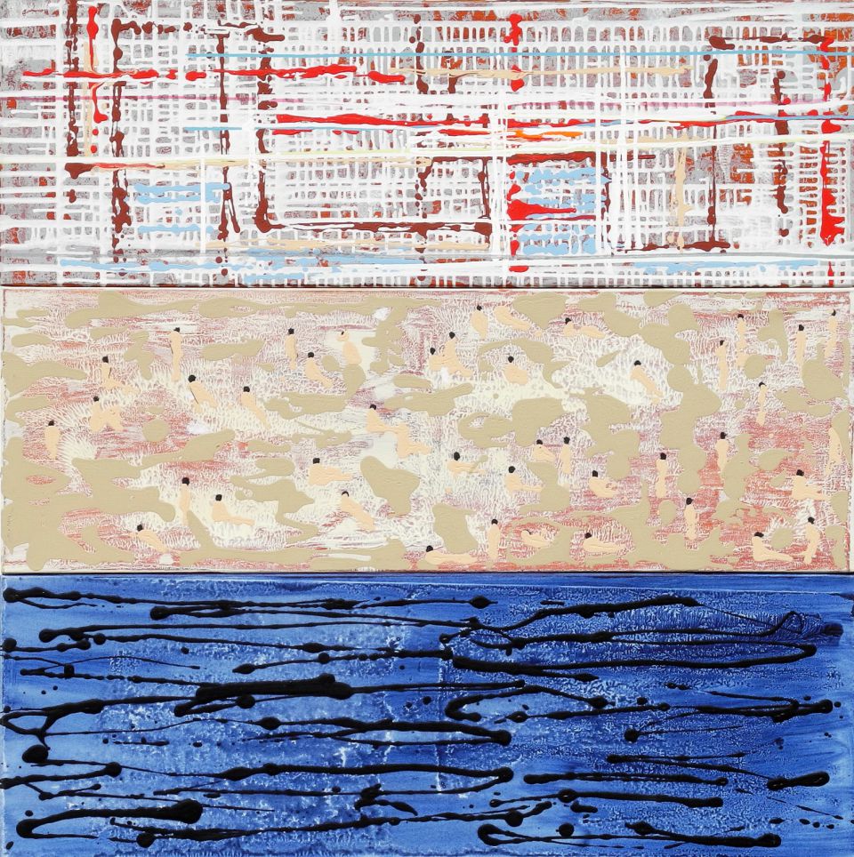 Matthias Wegehaupt: Stadtstrand. Acryl/Leinwand, 2020, dreiteilig,  je 40x120 cm
