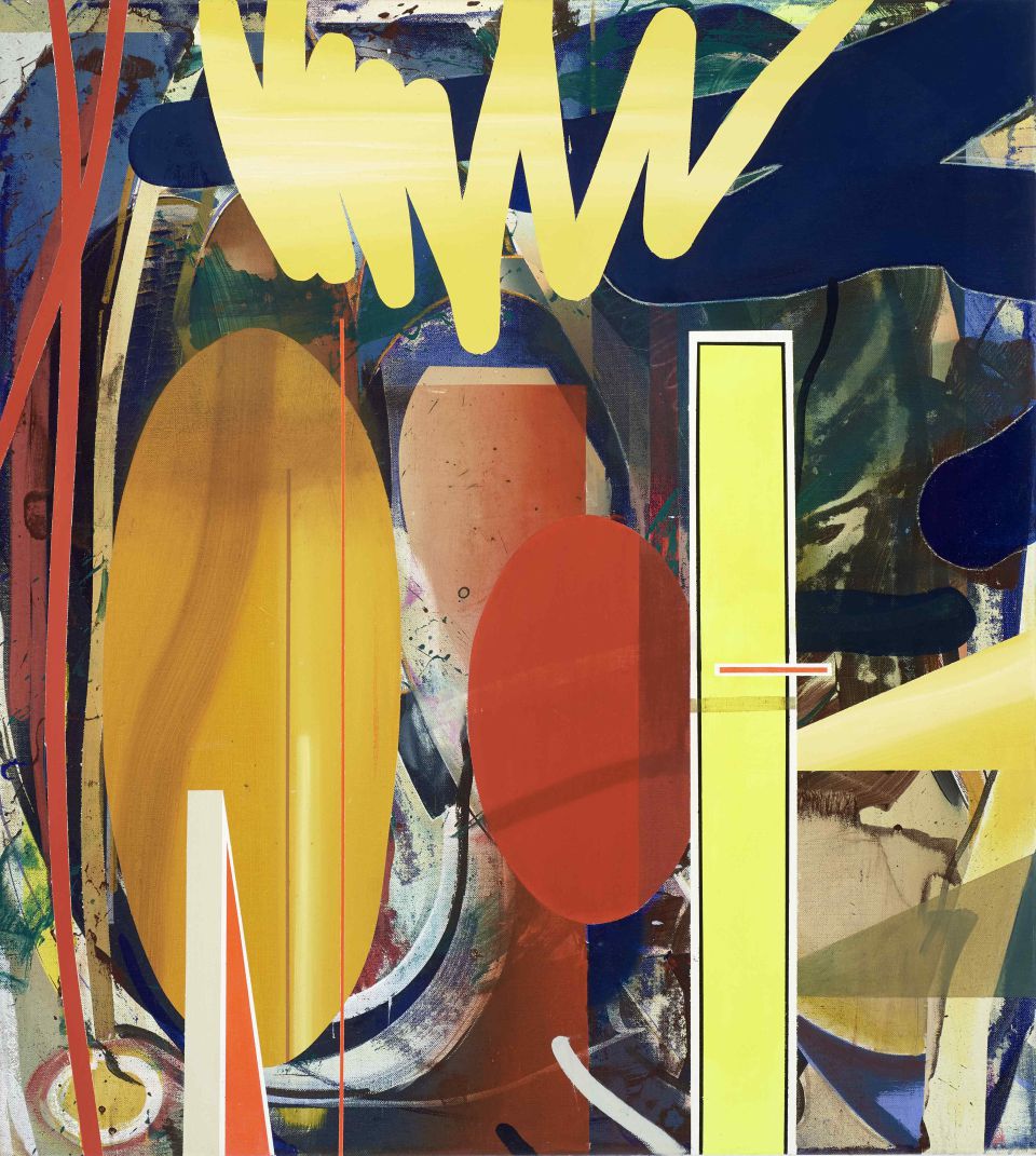 Sebastian Menzke: Layers, Eitempera, Öl-, Acryl und Vinylfarbe auf Leinwand, 2019, 100x90 cm (4.200,00 €)