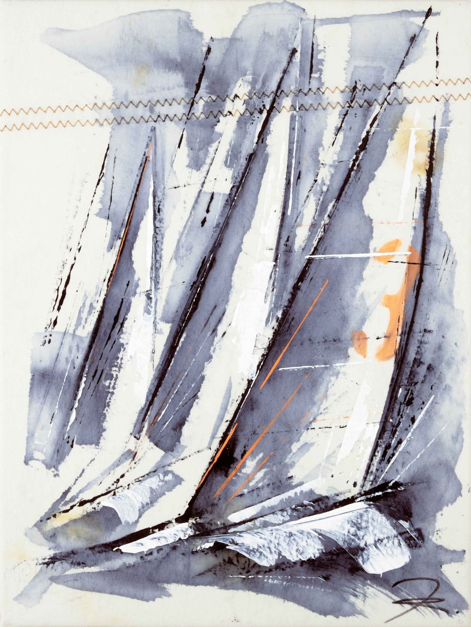 Kleines Kabinett - Jeannine Rafoth: Boote, Malerei auf Segeltuch (Acryl, Mischtechnik), 2021, 40x30 cm (90,00 €)
