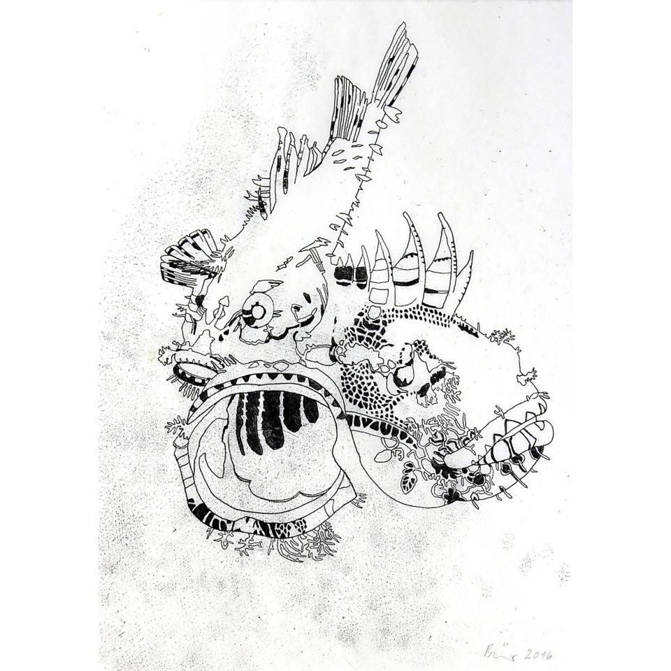 Astrid Brünner . Drachenköpfe . Monotypie . 2016