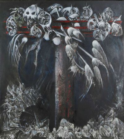 Die Prozession oder Requiem für einen Engel. 2013, Öl auf Leinwand, 100x90 cm