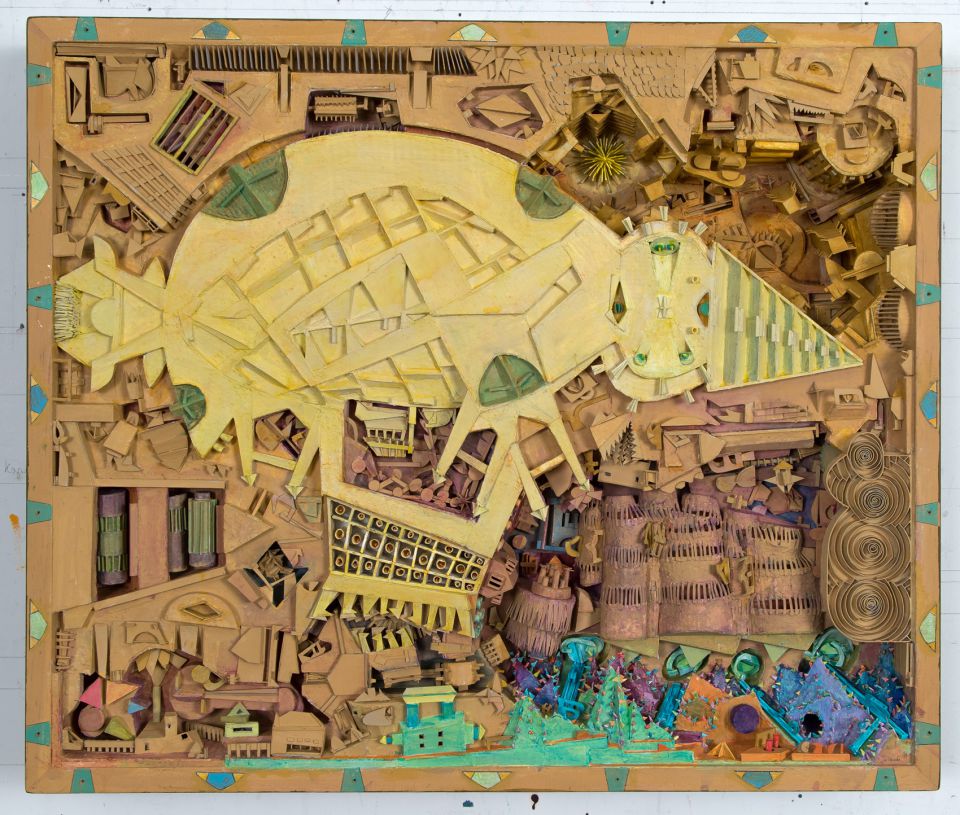 Walter Libuda: Ockerland. 2017-2019, Karton/ Pappmaché/ Gouache/ Acrylglaskasten  (Foto: Christo Libuda)