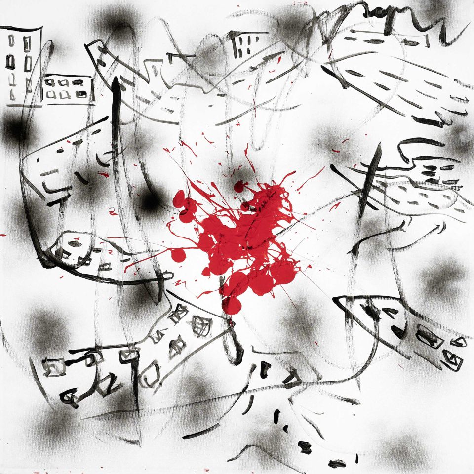 Daria Gabruk: Verlassene Häuser, die Herzen, die geblieben sind.  2022,  Acryl auf Leinwand