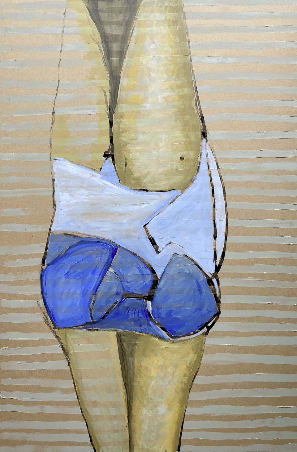 Matthäus Straßenburg: Frau am Knochen. 2021, Mischtechnik auf Pappe 80 x 120 cm
