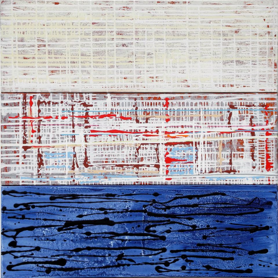 Matthias Wegehaupt: Stadt am Meer. Acryl/Leinwand, 2020, dreiteilig,  je 40x120 cm