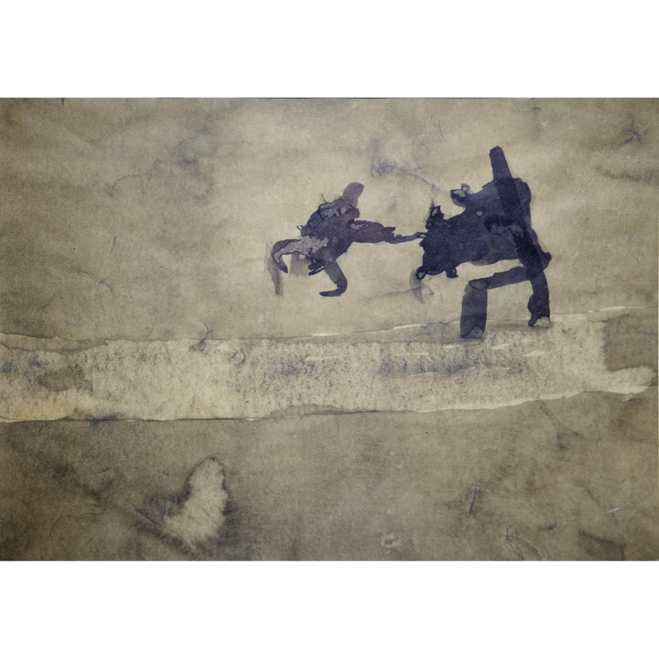 Barbara Kinzelbach: Im Wald von Olchon. Tusche auf geöltem Papier, 2021, 47x63 cm