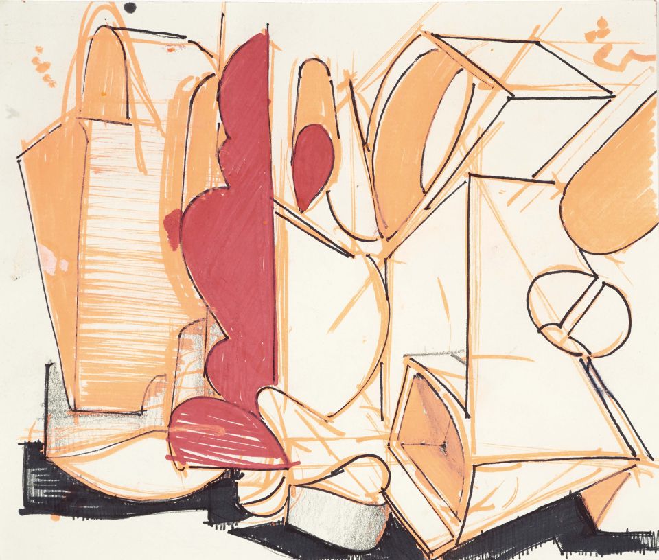 Kleines Kabinett - Sebastian Menzke: o.T., Kreidestift und Fineliner auf Papier, 2021, 15x18 cm (100,00 €)