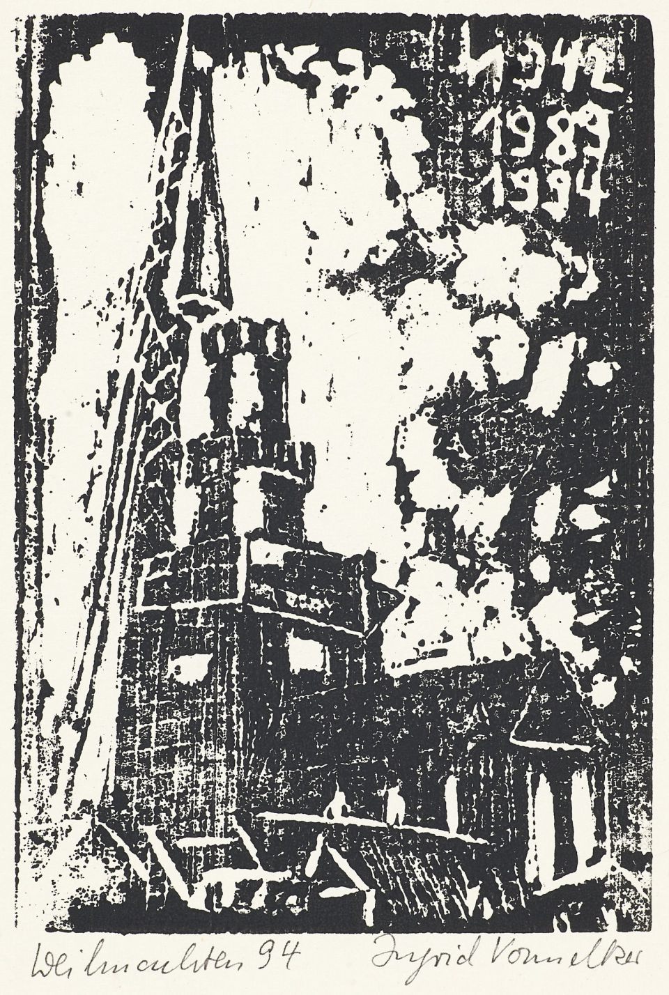 Ingrid Vormelker |  Petrikirche | Holzschnitt | 1994 | 17 x 12 cm