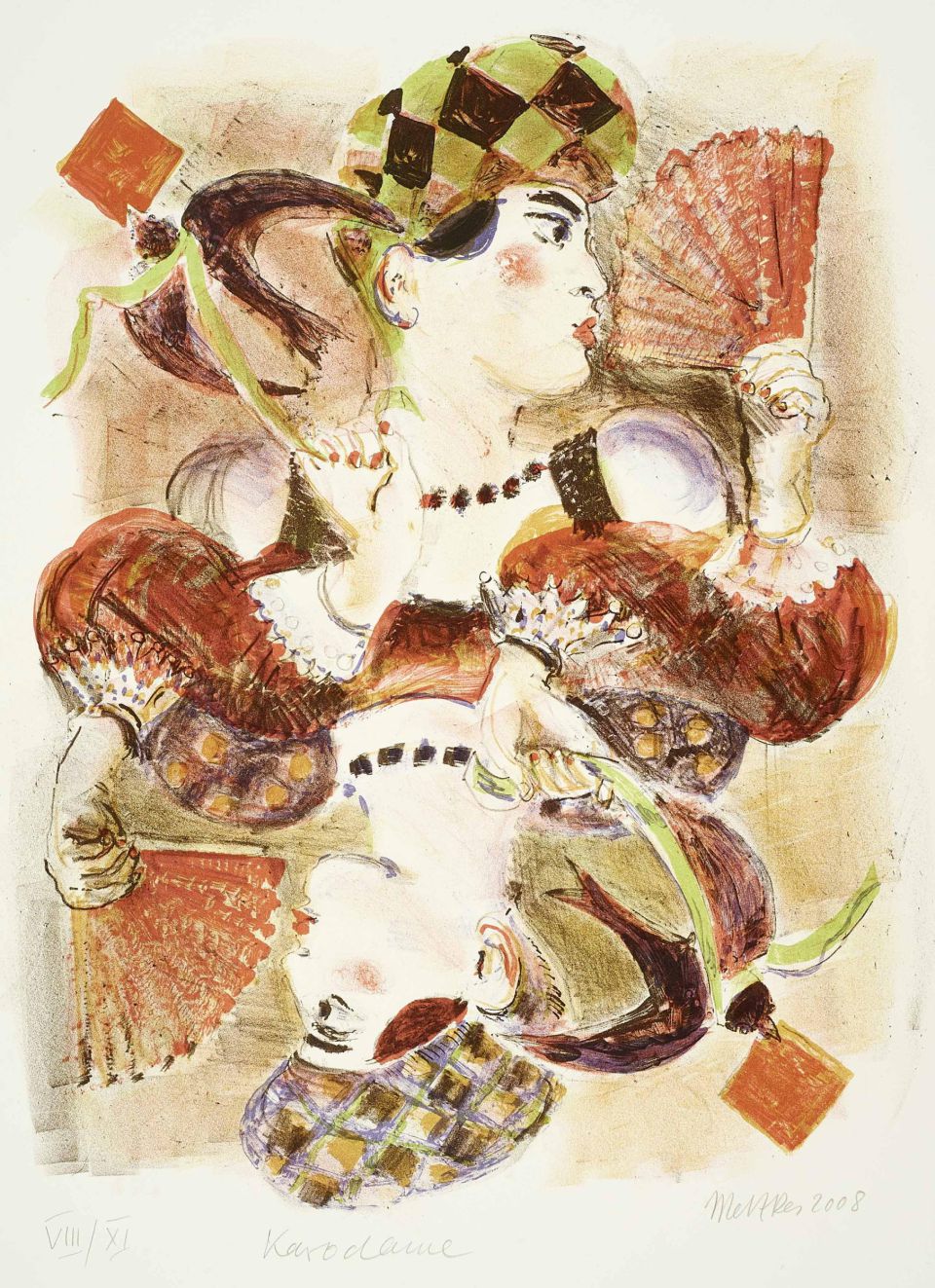 Harald Metzkes | Karo Dame | Farblithografie | 2008 | 7/11 | 46 x 35,5 cm