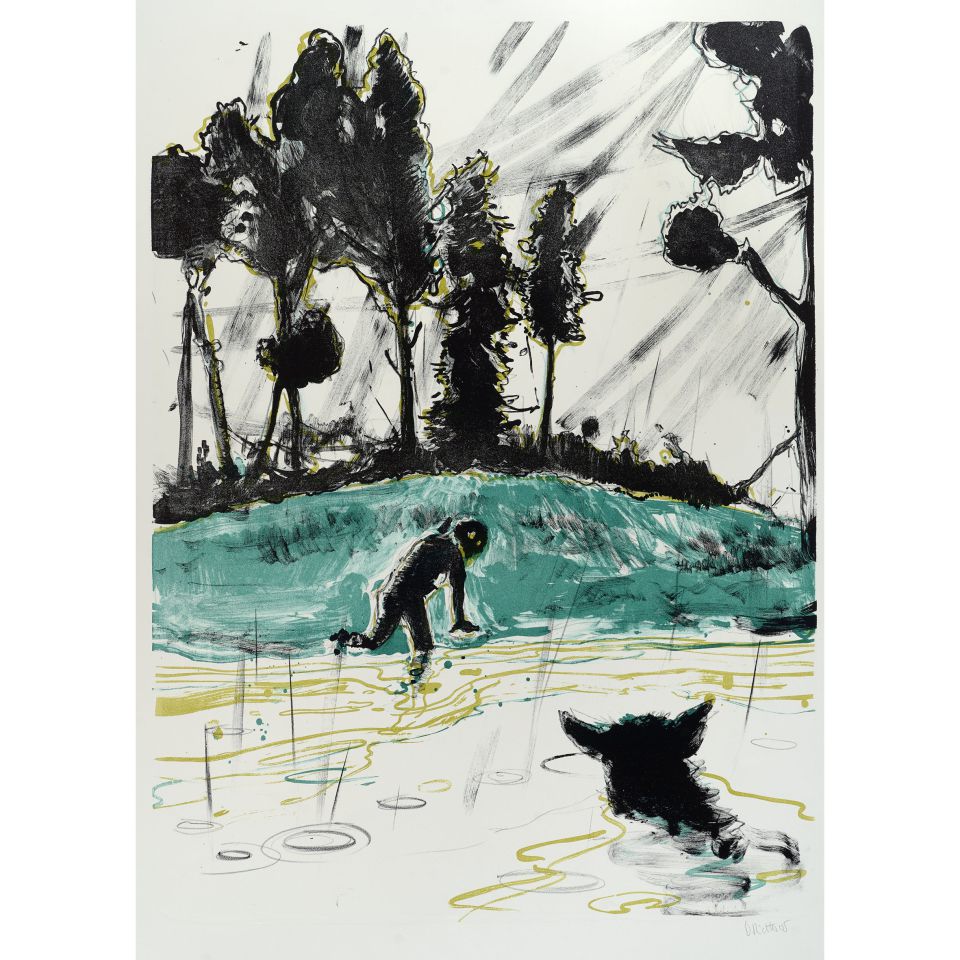 Daniel Richter: Wasserhunde. 2005, Farblithographie, 75x56 cm
