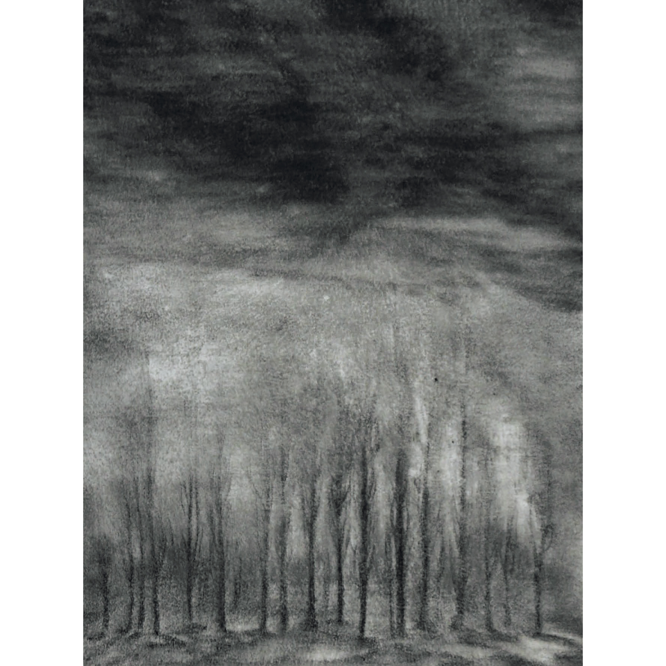 Katinka Pau: Mondlose Nacht. Kaltnadelradierung, Druck auf Sumi-e-Papier, 2021, 1/10, 25,6 x 18,9 cm