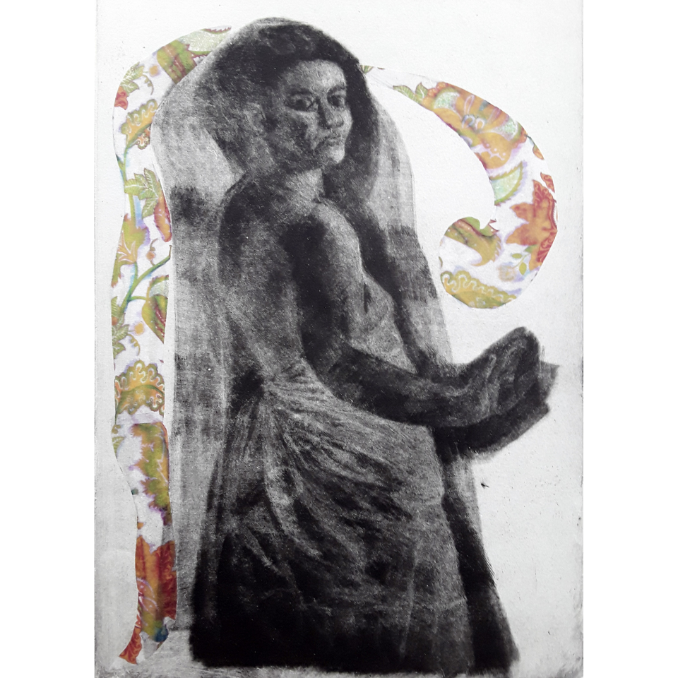 Cornelia Kestner: Washti. Mezzotinto mit Chine-Cole', 2021, 30 x40 cm
