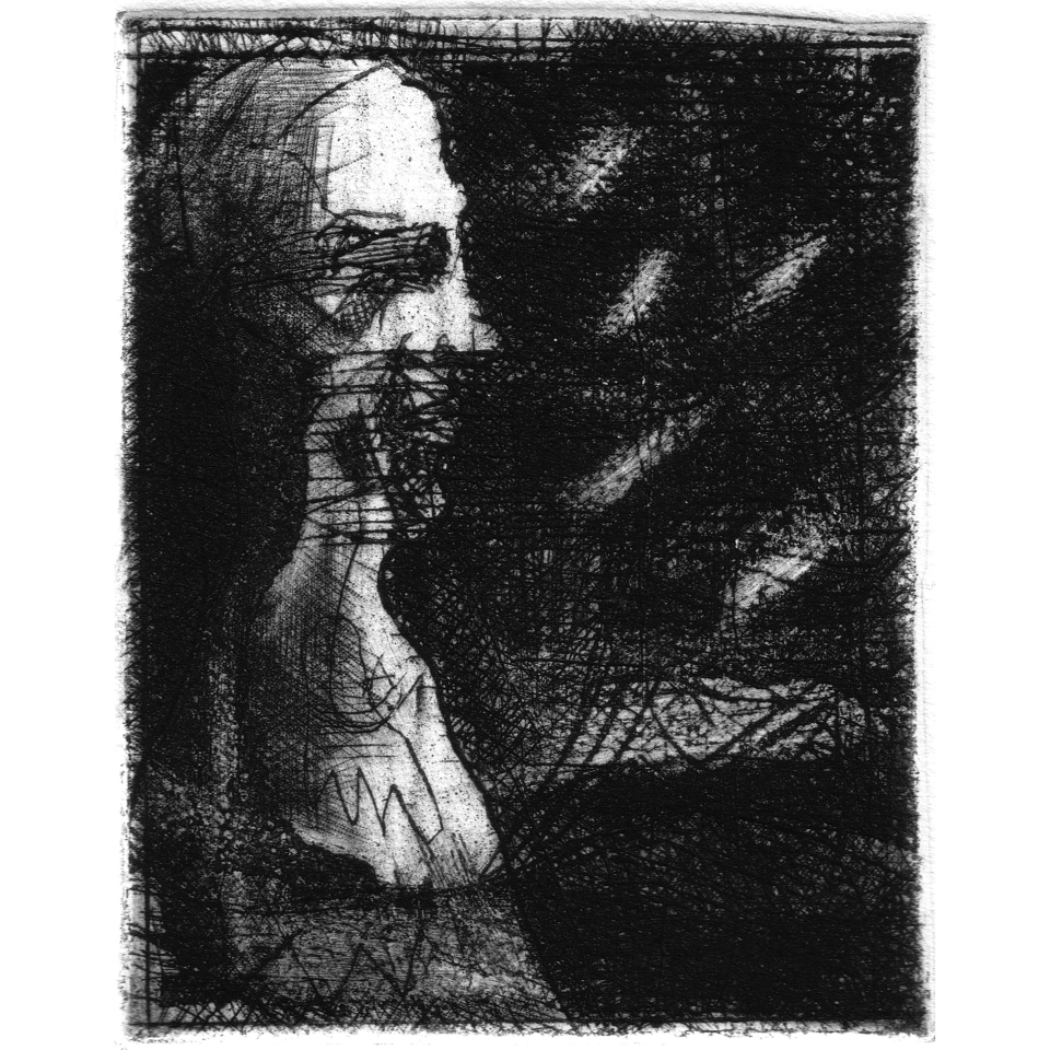 Knut Bartsch: Spöökenlüchter!. Radierung, 2021, 10 x 8 cm