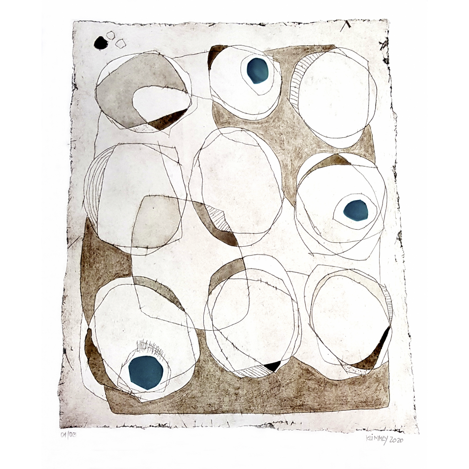 Heidrun Klimmey: Das Burgfräulein weint. Kaltnadelradierung, coloriert, 2020, 40 x 54 cm