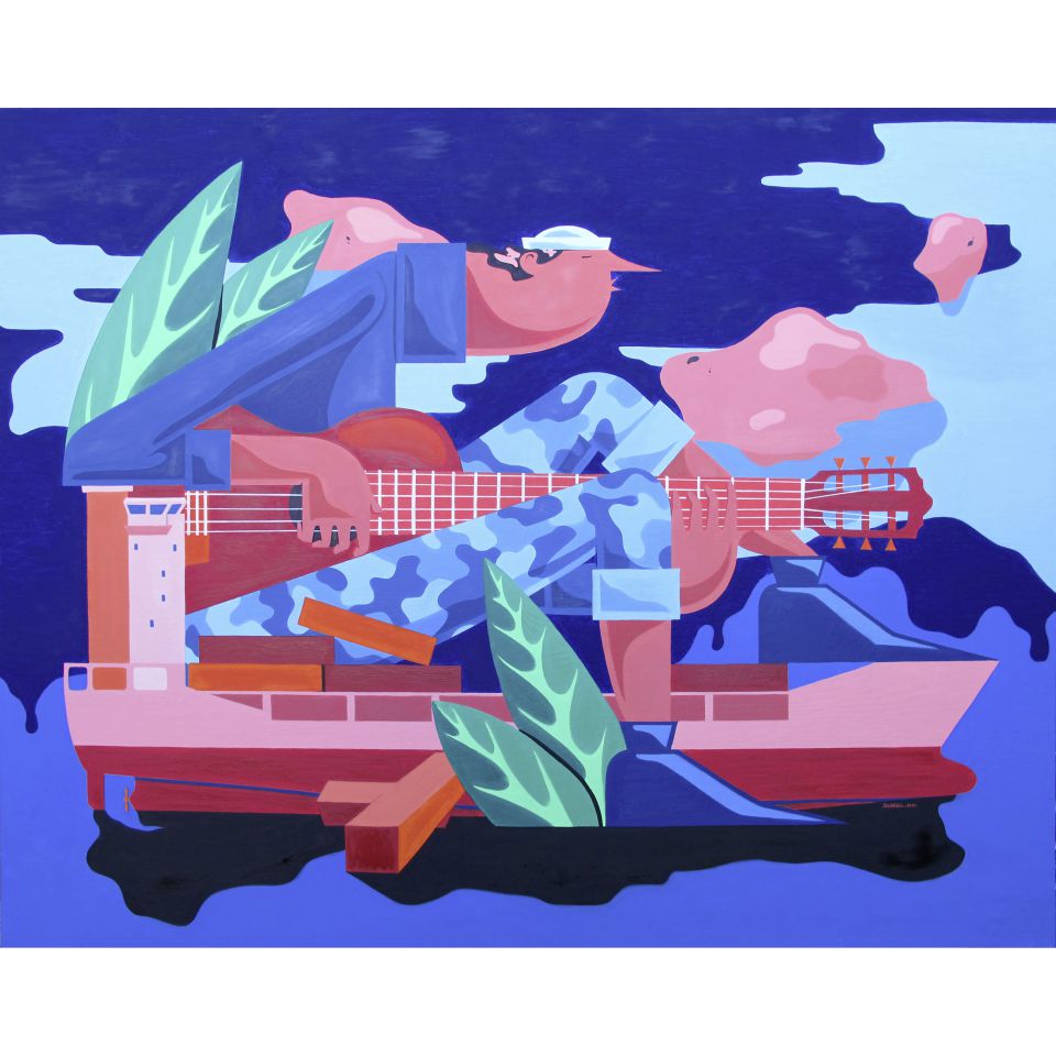 Sebastian Volgmann, Am Strande. 2021, Öl auf Holz, 165x125 cm