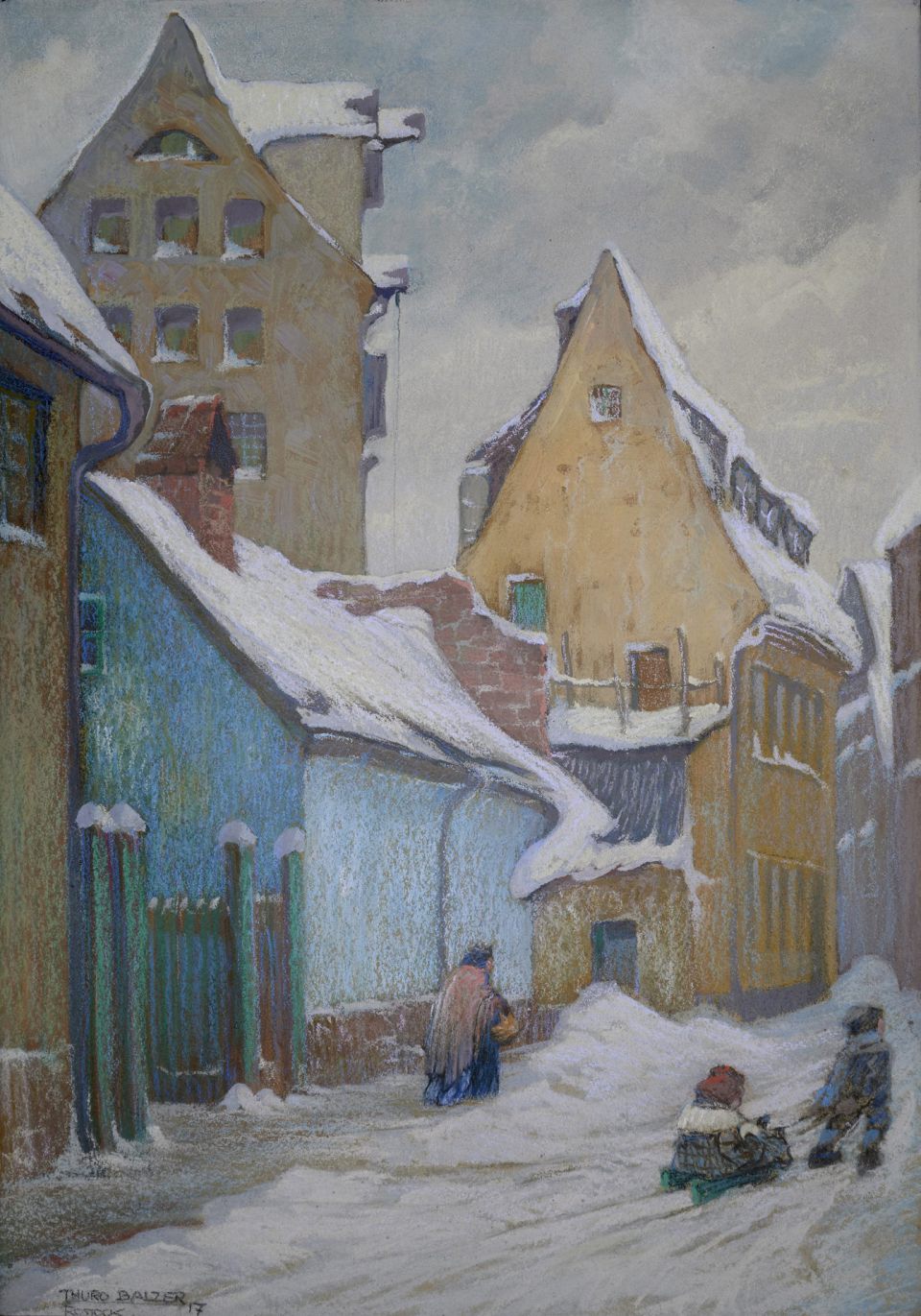 Thuro Balzer: Winter beim Waisenhaus. Pastell, 1917 (Leihgabe: H.S.W. Ingenieurbüro Rostock)