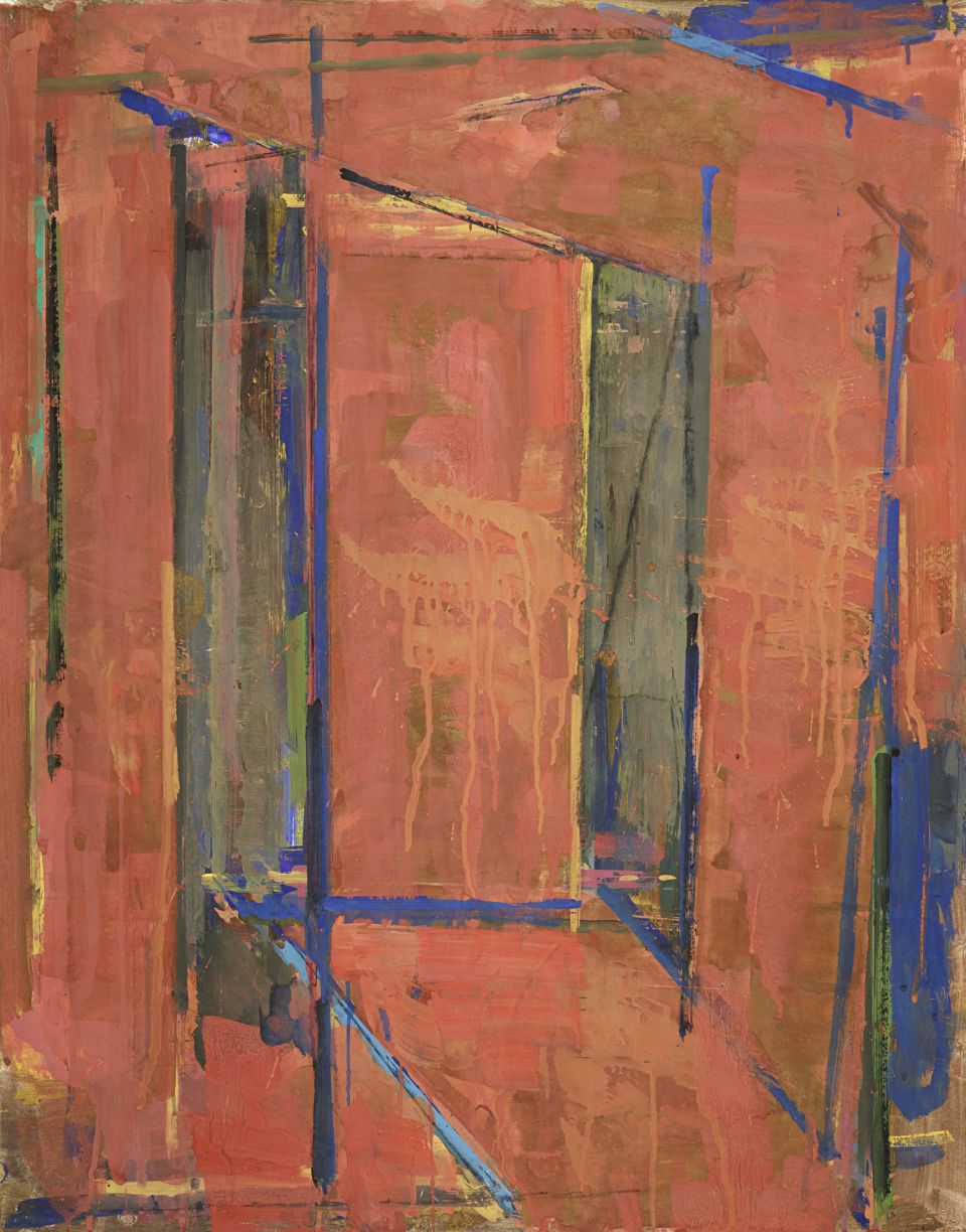 Johannes Müller: Pfeiler der Stadtmauer Rostock - Kubus. Gouache, 1989
